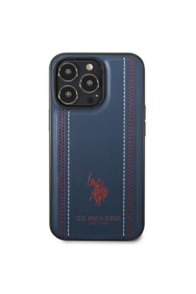 U.S. Polo Assn. Husă din piele cusătură pentru iPhone 14 Pro Max - Albastru m...