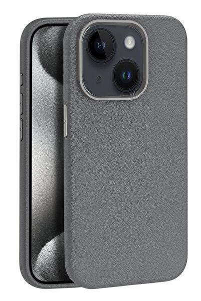 OZBAY TICARET حافظة OZB لهاتف آيفون 15 من الجلد الفاخر مع غطاء Magsafe - رماد...