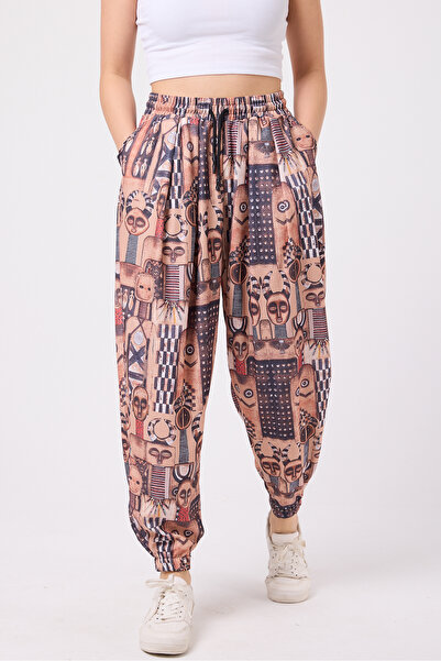 Superbluemexico Women's Street Style Printed Wrinkled Sports Baggy Trousers