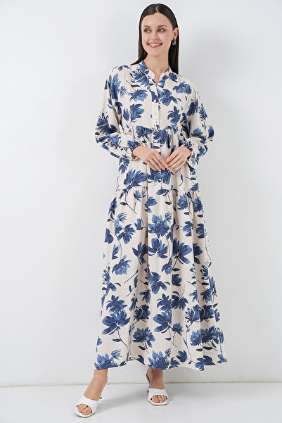 Bigdart Women's Lilyum Fabric Long Hijab Dress 2593 - Indigo