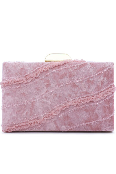london Rag Women Pink Velvet Ribbon Clutch Bag