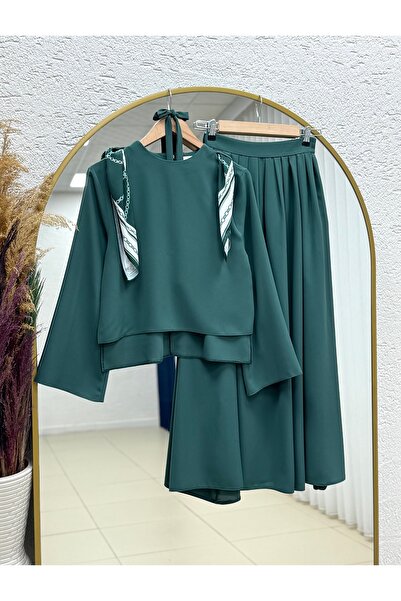 MİHRA STORE Candan Shoulder Scarf Set with Short Front and Long Back Skirt-Şa...