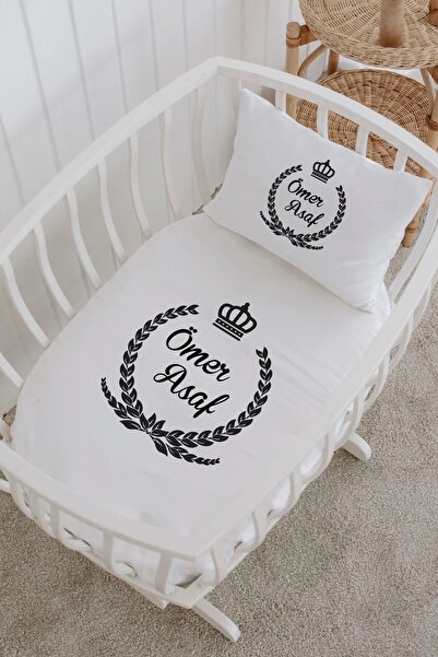 Lilabio İsme Özel %100 Pamuk lastikli Park Yatak Çarşaf Seti (60x120) Siyah Ç...