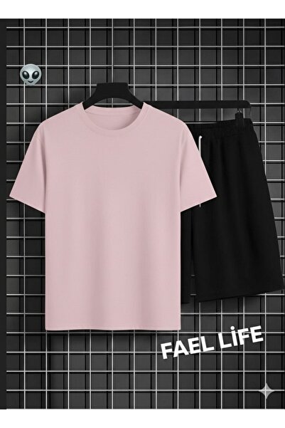 FAEL LİFE Girls'/Boys' Printless T-Shirt and Shorts Wide Cut Set