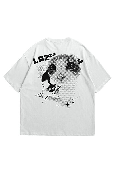 Scrovtie Unisex Λευκό T-Shirt Oversize - Μπλουζάκι Streetwear με στάμπα Lazy ...