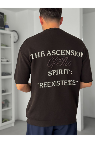 BYBASICMAN Καφέ Κεντημένο Ριμπάνετ Πλεκτό Μπλουζάκι TW-3341