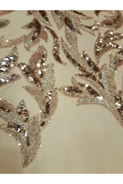 Safir Kumaş Abiyelik Top Sonu 75 cm Kalmış Taş İşlemeli Dantel