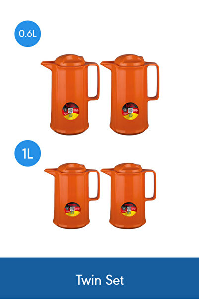 ROTPUNKT مجموعة ترمس فاخرة من 4 قطع برتقالية اللون، سعة 0.6 لتر و1 لتر - تحاف...