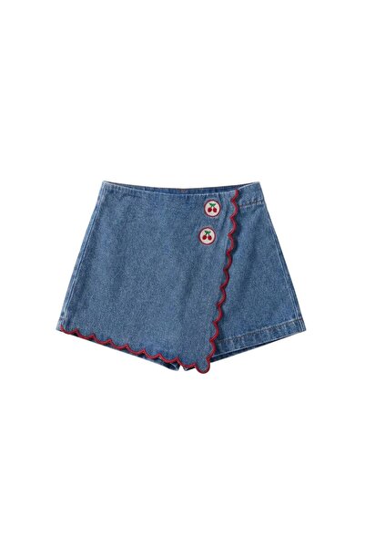 Teeny Weeny Kids Girl's Cherry Embroidered Jean Shorts Skirt