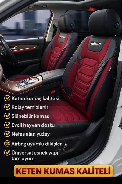 GM-DESIGN Titanyum Serisi Lüks Keten Üniversal Oto Koltuk Kılıfı - 5 Koltuk Tam Set