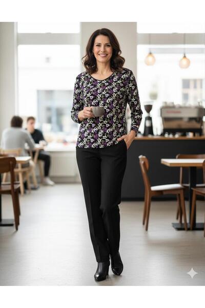 THEBEK Yumoş Velvet Suede Patterned Blouse Black Ground Pattern / Purple Black