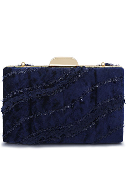 london Rag Women Navy Velvet Ribbon Clutch Bag