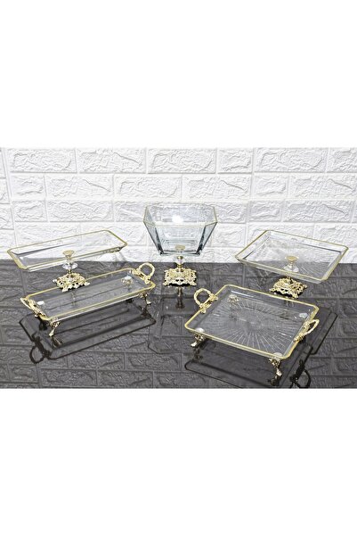 atabey home collection 5 Parça Gold Döküm Ayaklı ve Kulplu Sunumluk & Çeyiz S...