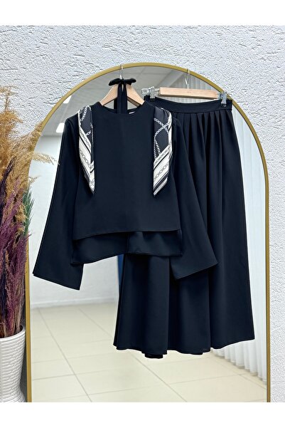 MİHRA STORE Candan Shoulder Scarf Set with Short Front and Long Back Skirt-Şa...