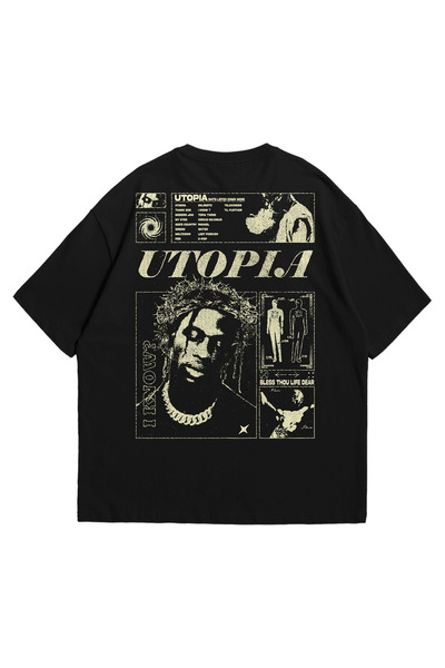 Scrovtie Tricou oversize negru unisex - Tricou cu guler rotund din bumbac 100...