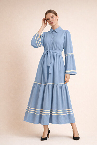 Kirazgym Süzene Embroidered Piecework Dress - Baby Blue