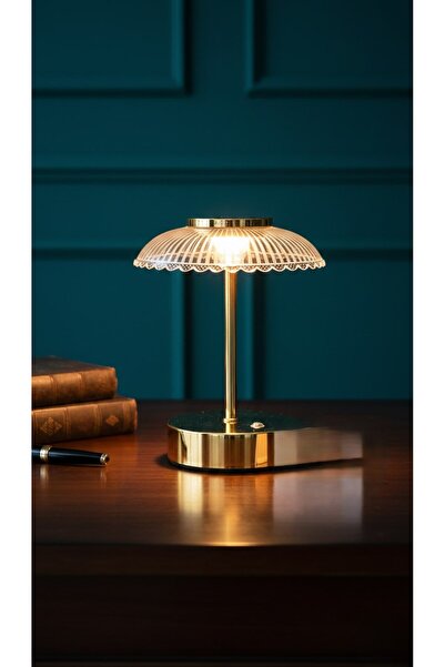 LeylArt Starry Night Deco Luxe Altın Gövde Kristal Başlıklı Masa Lambası - Am...