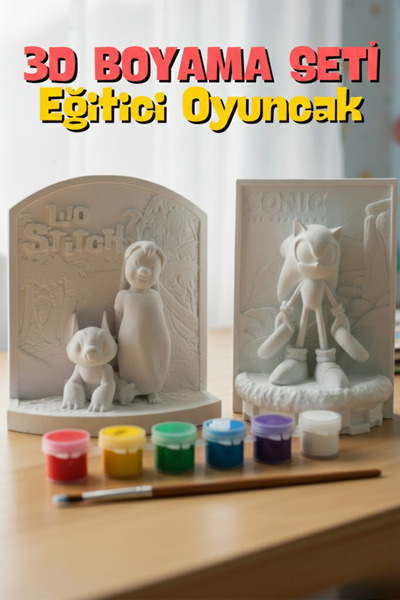 Craft3D Atölye Sonic-Stich ve Lilo 15 cm Eğitici Oyuncak Çocuk Boyama Etkinli...