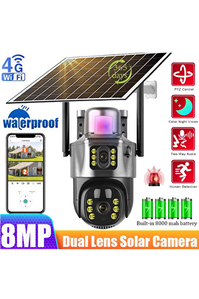 OEM Cameră de supraveghere cu panou solar de 8 MP, V380 Pro, funcționalitate ...