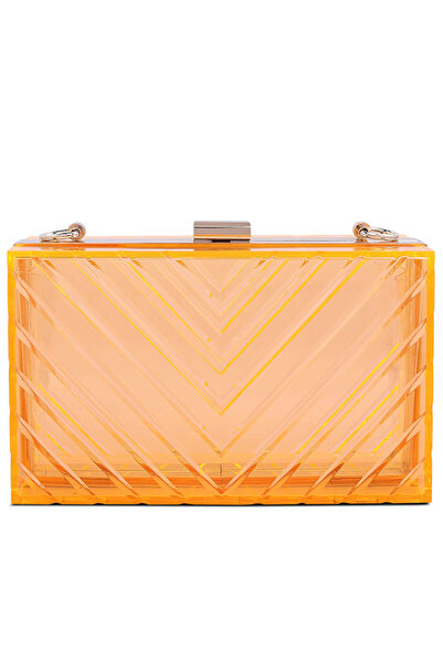 london Rag Women Orange Transparent Chevron Pattern Clear Clutch Bags