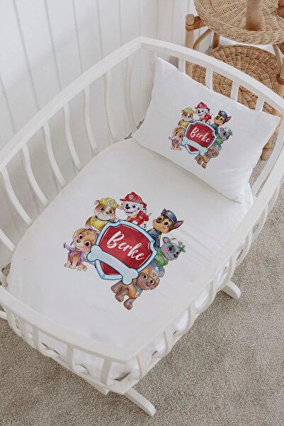 Lilabio İsme Özel %100 Pamuk lastikli Park Yatak Çarşaf Seti (60x120) Paw Takım