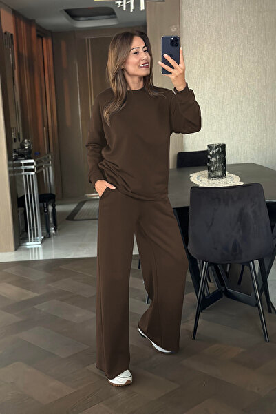 YAKAMEL Women's Modal Long Sleeve High Waist Wide Leg Comfortable Suit