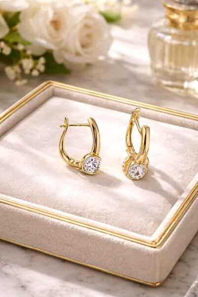 XUPING JEWELRY Xuping 14k Altın Renginde Zirkon Taş Zarif Küpe