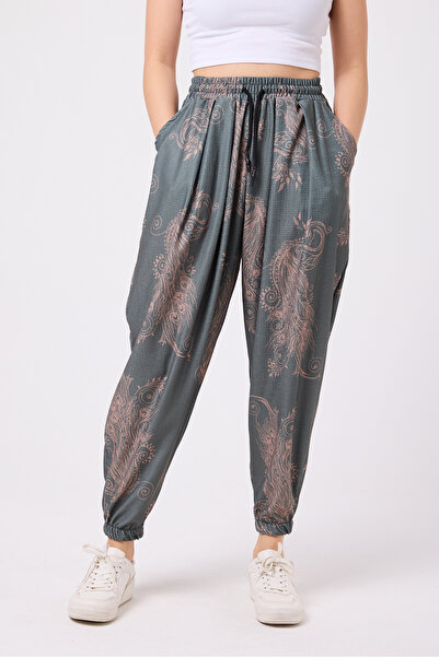Superbluemexico Women's Street Style Printed Wrinkled Sports Baggy Trousers