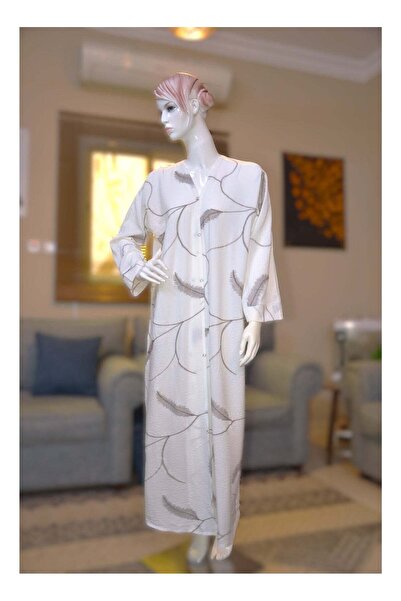 AKZ APPAREL- Luxury front Open White Embroidered abaya along with hijab (cont...