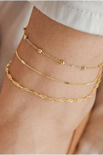 M Miel Women's 3-Piece Chain Anklet