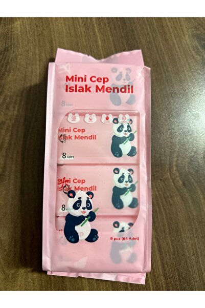 aysequlce Panda Patterned Mini Pocket Wet Wipes - Set of 8 (64 Sheets) – Prac...