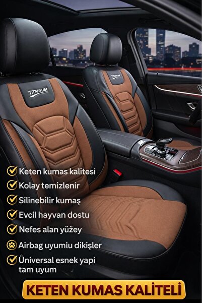 GM-DESIGN Titanyum Serisi Lüks Keten Üniversal Oto Koltuk Kılıfı - 5 Koltuk Tam Set