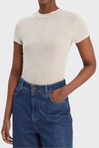 Guess Kadın Mock Yün ve İpek Karışımlı T-Shirt - Bej