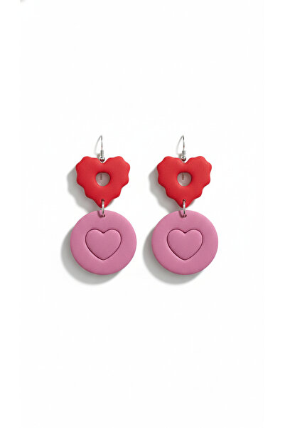Lu Atelier Cherrypop Red and Pink Heart Detailed Polymer Clay Earrings
