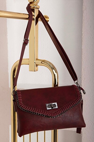 EBRUTESETTÜR Knitted Stitched Cover Hand & Shoulder Bag Burgundy