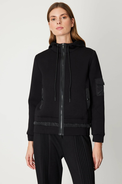 On Fashion Women's Black Hooded Coat with Pockets 60703