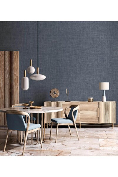 Adawall MUSE Koleksiyonu 25104-9 Füme Mavi Keten Efektli Modern Duvar Kağıdı
