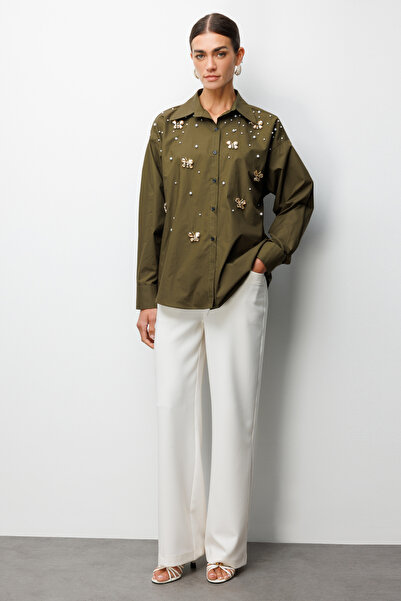 Ekol Butterfly and Pearl Embroidered Cotton Shirt 2802