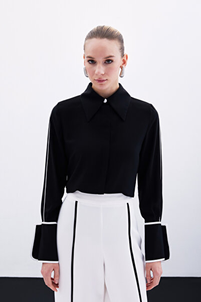 Duruvia boutique Klasik Manşetli Kontrast Gömlek - Siyah