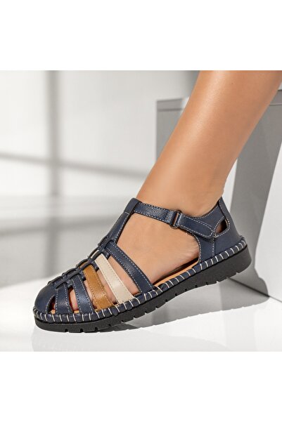 Modlet.ro Дамски сини сандали с ниска подметка и закопчаване с велкро MOD13672