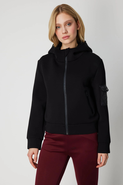 On Fashion Women's Quilted Detailed Hooded Black Coat 60707