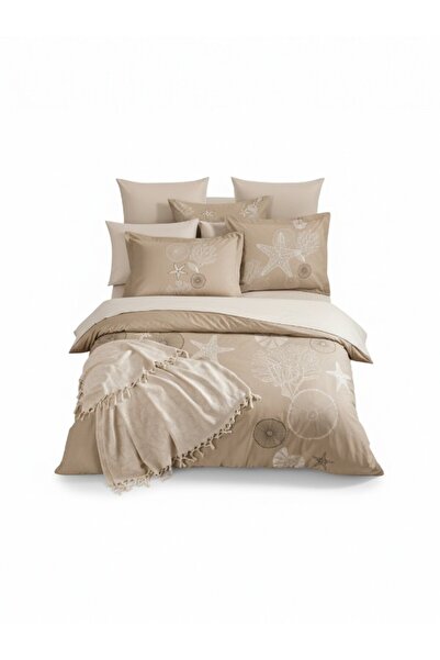 Özdilek Ranforce Beige Corallino Double Duvet Cover Set with 100% Cotton Fitted Sheets