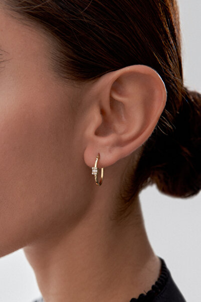 ADOR Altın Baget Taşlı Şarnel Küpe