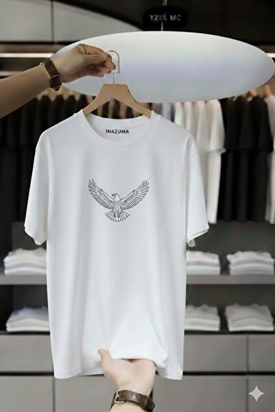 İnazuma Outdoors Unisex Oversize Printed Cotton Crew Neck Short Sleeve White ...