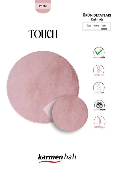 Karmen Halı Post Touch Th001P Pembe Halı Post Peluş Kürk Halı Yuvarlak Daire