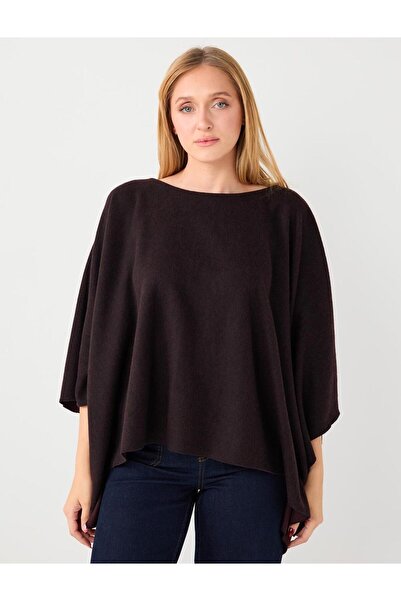 Jimmy Key Coffee Melange Boat Neck Bat Sleeve Soft Textured Blouse