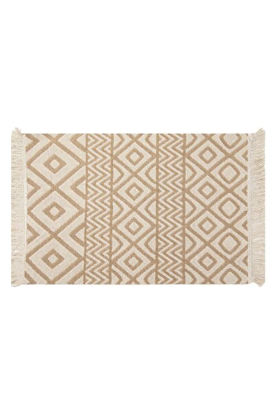 OEM Cream Beige Decorative Rug with Tufted Pattern and Fringes size 90x60 cm