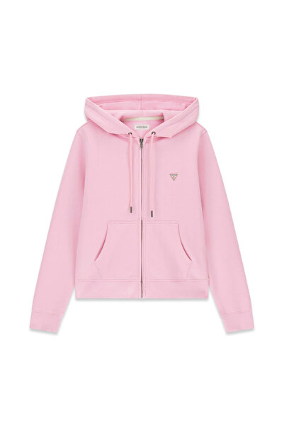 Guess Kadın Kapüşonlu Fermuarlı Sweatshirt - Pembe