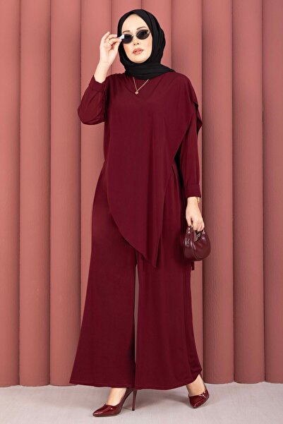 EBRUTESETTÜR Asymmetrical Cut Sandy Double Suit Burgundy