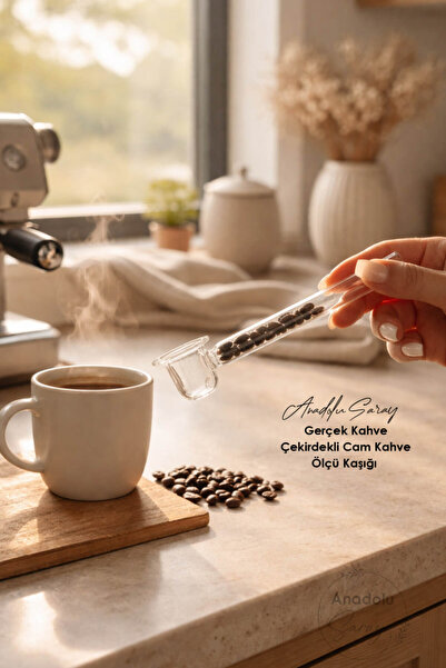 Anadolu Saray Gerçek Kahve Çekirdekli Cam Kahve Ölçü Kaşığı – Dekoratif Tasar...